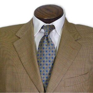 Canali 100% Wool Sport Coat Yellow Rust Black Houndstooth Check 52L EU / 42L US
